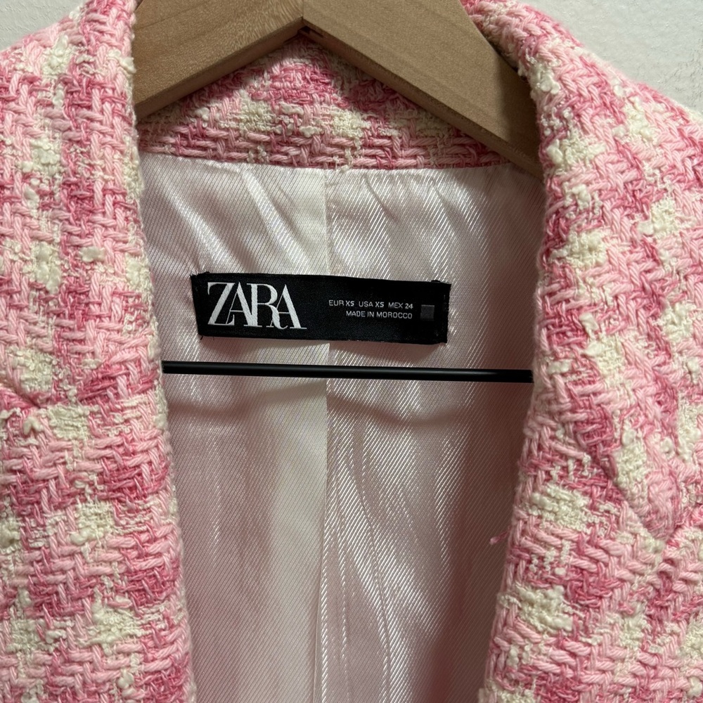 ZARA Pink Tweed Blazer Double Breasted Bouclé Jacket tailored Preppy Workwear - Picture 11 of 14